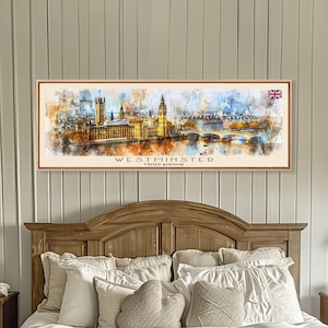 Westminster United Kingdom Wall Art, Panoramic Travel Poster, Panoramic Framed Canvas Print, City Art, Wall Hanging Home Decor, Travel Art