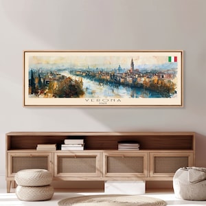 Verona Italy Travel Art, City Art, Framed Canvas Print or Metal Wall Art, Europe Travel Poster, Panoramic Wall Art, Extra Wide Wall Art