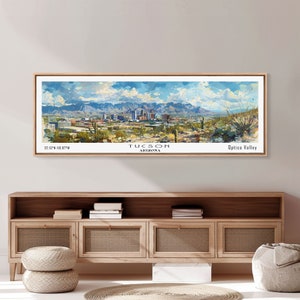 Tucson Arizona Panoramic Canvas Print: Retro Travel Art