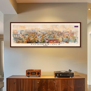 Yoshkar Ola Russia Panoramic Travel Poster Framed Canvas Print or Metal Wall Art, Travel Art, Home Decor, Panoramic Painting, Midcentury Art
