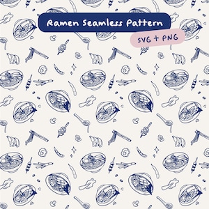 Ramen Seamless Pattern PNG SVG, Japanese Food Repeat Pattern for Fabric, Packaging & Surface Design, Commercial Use