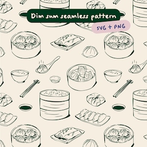 Dim Sum Seamless Pattern PNG SVG, Asian Food Repeat Pattern, Chinese Food Surface Design for Fabric, Packaging & Wallpaper