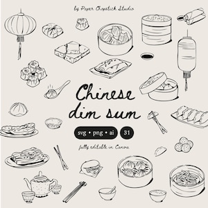 Dim Sum Clipart Set | Chinese Dumpling, Food Illustrations for Menus & Branding (PNG, SVG, AI)