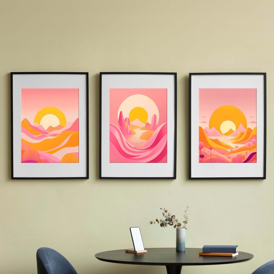 Affiche Paysage Art Mural Moderne Color Rose Orange Jaune Coucher De affiche-paysage-art-mural-moderne-color-rose-orange-jaune-coucher-de