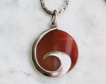 Sale! Modernist Silver and Carnelian Pendant