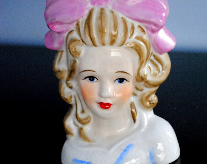 Vintage Head Vase With Lavender Bow Etsy