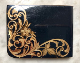 Elgin American Black and Gold Powder Compact