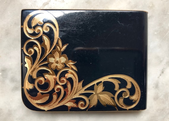 Elgin American Black and Gold Powder Compact - image 1