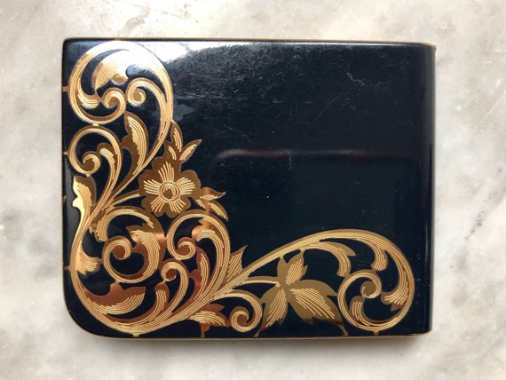 Elgin American Black and Gold Powder Compact - image 2