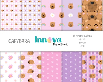 Capybara Digital Paper Pack: Pink Pastel Patterns (12x12" JPEG, Instant Download)