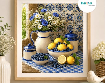 BLUE STILL LIFE - Cross Stitch Pattern. Custom digital cross-stitch pattern.