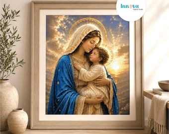 Madonna and Child Cross Stitch Pattern, Religious Embroidery PDF (Digital Download)