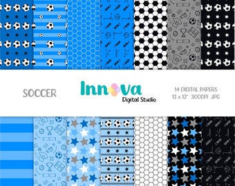 Soccer Digital Paper Pack, Football Scrapbook Backgrounds, Printable Patterns