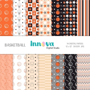 Papiers numériques de basket-ball, arrière-plan et motifs de basket-ball. Fichier imprimable. Téléchargement instantané.