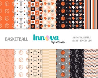 Basketball Digital Papers, Basketball Background and patterns. Printable File. Instant Download.