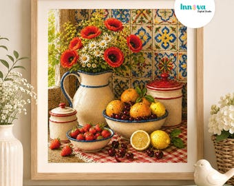 COLORFUL STILL LIFE - Cross Stitch Pattern. Custom digital cross-stitch pattern.