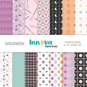 May include: Set of 14 digital Halloween themed papers in a variety of patterns, including gingham, plaid, polka dots, and skulls. The papers are 12 x 12 inches and 300 DPI.