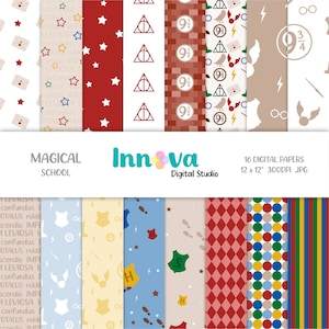 Magical School Digital Paper: Wizard Witch Patterns (Digital Download)
