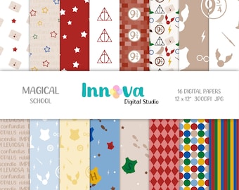 Magical School Digital Paper: Wizard Witch Patterns (Digital Download)