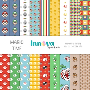 Super Mario Digital Paper Pack: 18x 12x12&quot; JPEG Files (Instant Download)