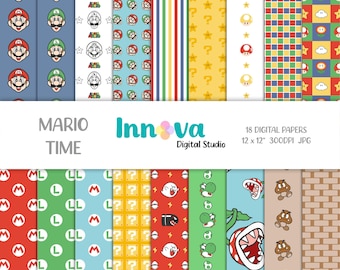 Super Mario Digital Paper Pack: 18x 12x12" JPEG Files (Instant Download)