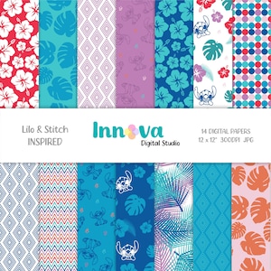 Papiers numériques Lilo & Stitch Tropical, fond tropical, motifs tropicaux. Fichier imprimable, téléchargement immédiat