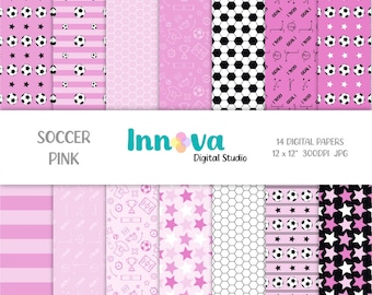 Pink Soccer Digital Papers: 12x12 Patterns (Digital Download)