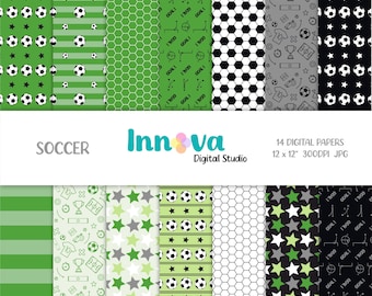 Papéis digitais de futebol, fundos e padrões de futebol. Arquivo para impressão. Download instantâneo.