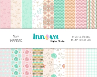 Nala Digital Paper Pack: 18 Scrapbook Patterns (12x12in, JPEG) (Instant Download)