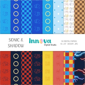 Sonic & Shadow papiery cyfrowe, tło Sonic, wzory Sonic. Plik do druku, natychmiastowe pobranie
