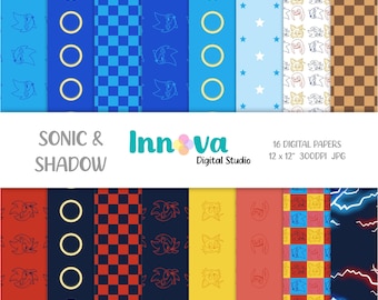 Sonic & Shadow Digital Papers: Scrapbooking Backgrounds (Instant Download)