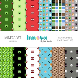 Carta digitale Minecraft, carta digitale Minecraft, sfondi e motivi Minecraft. File stampabile. Download immediato.