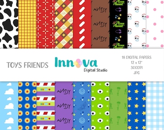 Toys Digital Paper Pack: Scrapbook Backgrounds (18 12x12" JPEG Files) (Digital Download)
