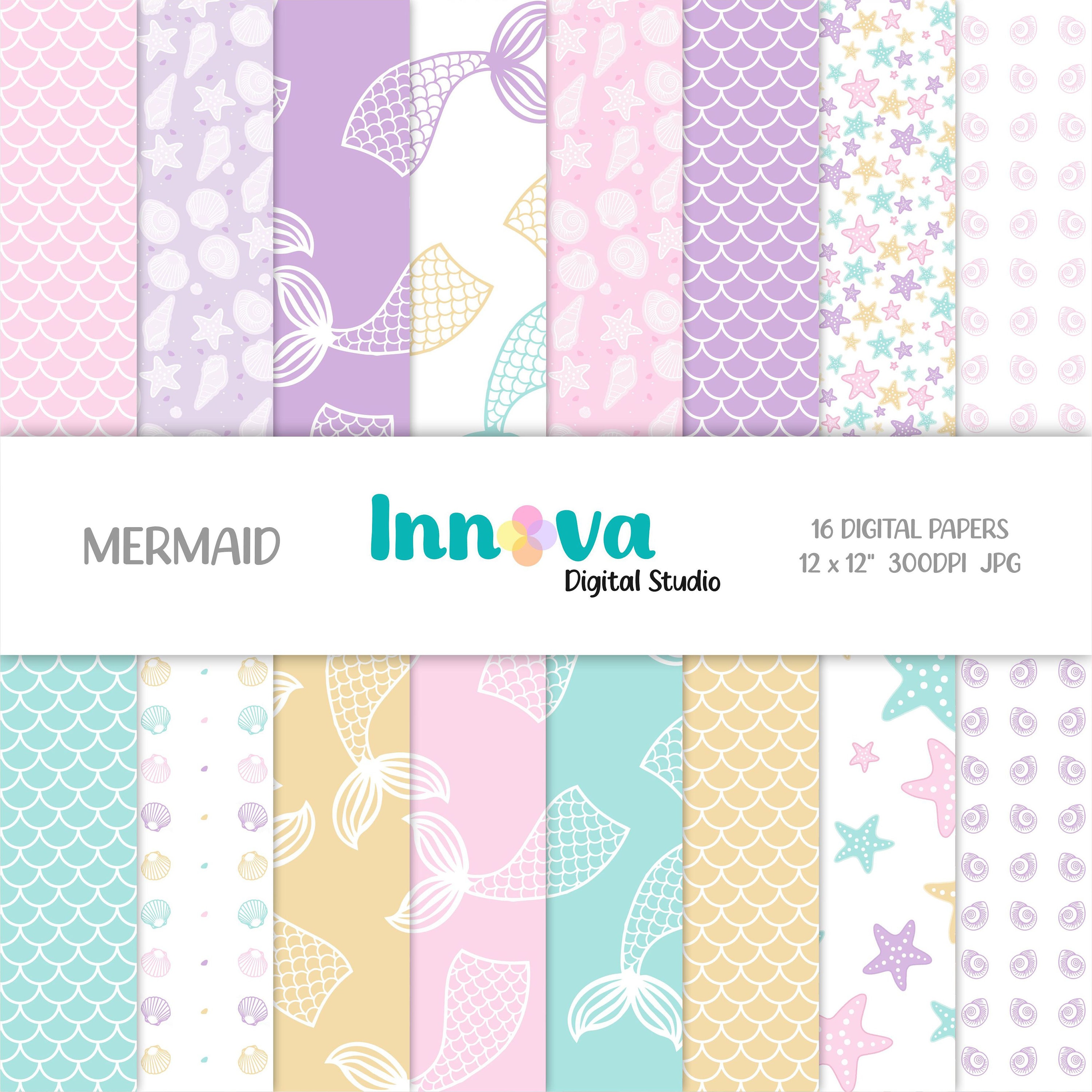 Mermaid Digital Papers: 12x12 Scrapbook Patterns (Digital Download)