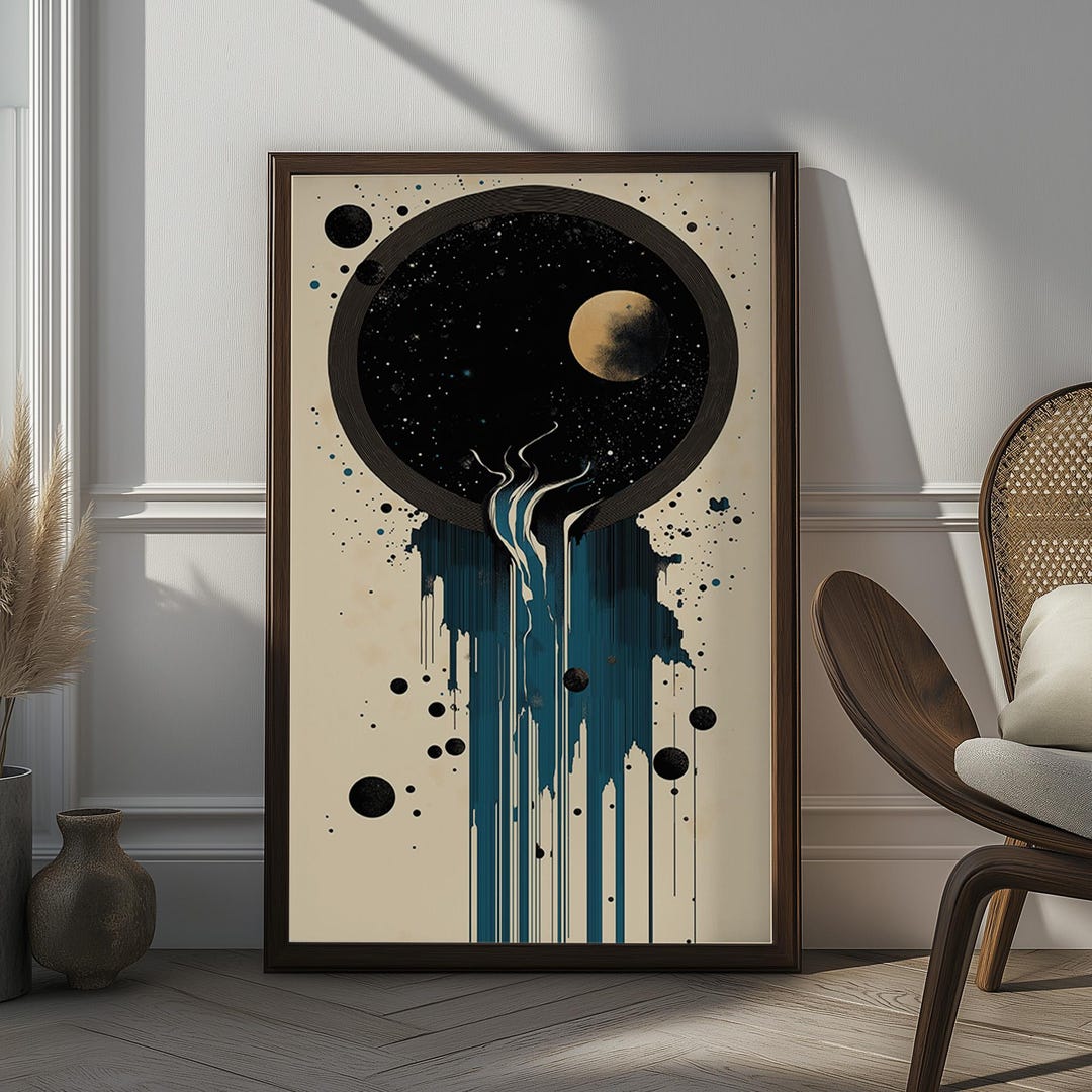 Modern Abstract Moon Wall Art - Cosmic Space-inspired Decor With Teal ...