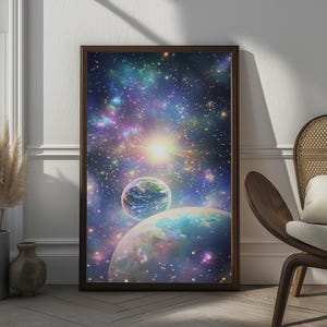 Galaxie Wandkunst, Weltraum Thema Poster, Sternenhimmel Digitaldruck, Planeten Wohnkultur, moderne kosmische Kunstwerke, himmlische Universum Malerei