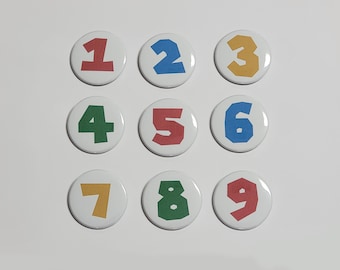 Super Mario numbers kids pins buttons Super Mario Brothers font for kids