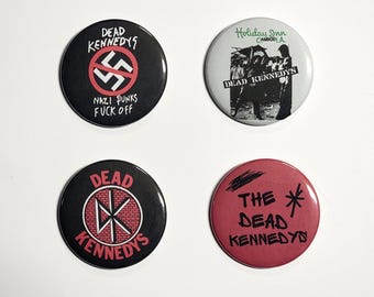 Dead Kennedys Pinback Buttons, 1970s Punk Music Badges, 2.25" (Set of 4)