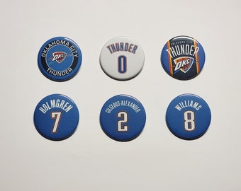 Oklahoma City Thunder pins LARGE buttons OKC Thunder basketball team pinback buttons Chet Holmgren Shai Gilgeous Alexander Jalen Williams