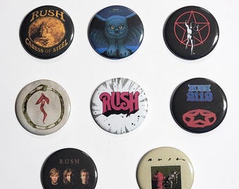 Rush Band Large Pinback Buttons: Geddy Lee, Alex Lifeson, Neil Peart Classic Rock