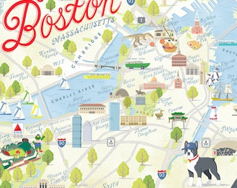 Boston Illustrated Map Print