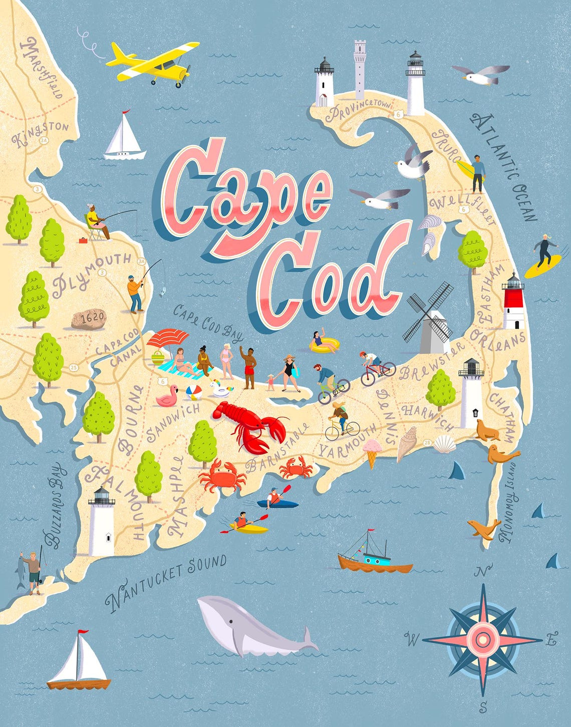 Cape Cod Illustrated Map - Etsy