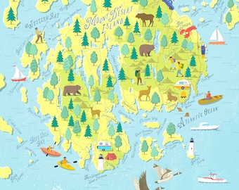 Acadia National Park Map Illustration