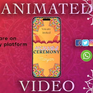 Mehndi-ceremonie uitnodiging digitale illustratievideo | Islamitische huwelijksuitnodiging | Pakistaanse viering | Indiaas feest