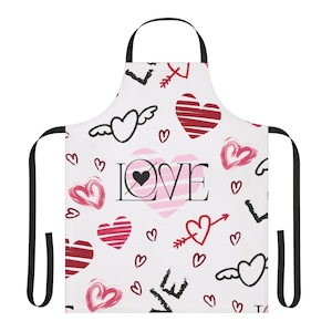 Valentine Apron, Heart Love Cooking Kitchen Wear, Heart Pattern Apron, Valentine&#39;s Day Gift, Red Pink Apron, Cooking Gift