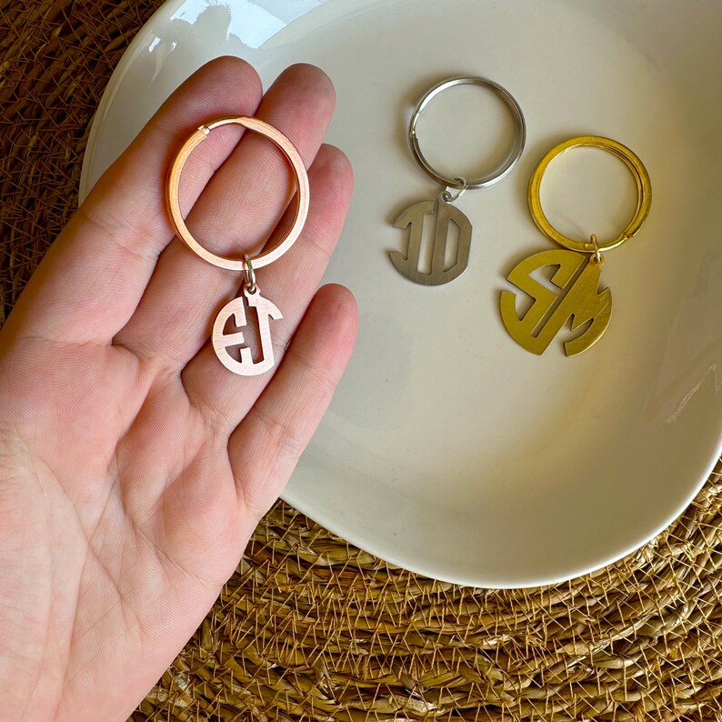 Personalized Monogram Keychain, Custom Initial Letters Handmade Metal ...
