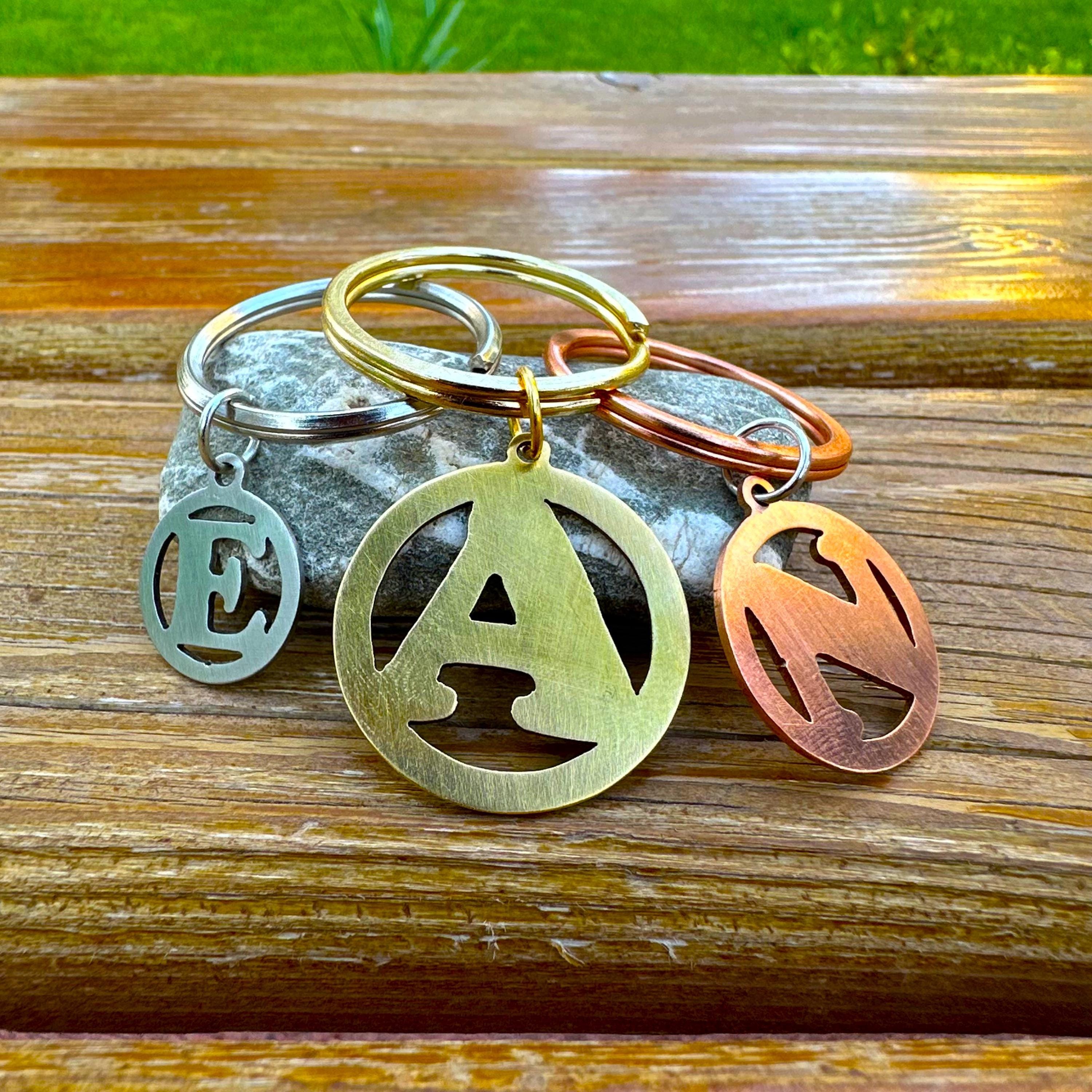 Initial Keychains Icon Personalized Initial Keychain: Custom Steel, Brass, Copper Monogram - Etsy