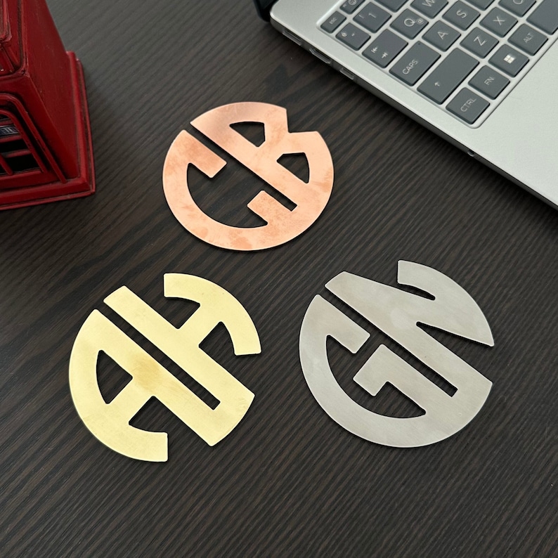 Metal Inishials Personalized Metal Coasters - Monogram Design in Stainless Steel, Brass ...
