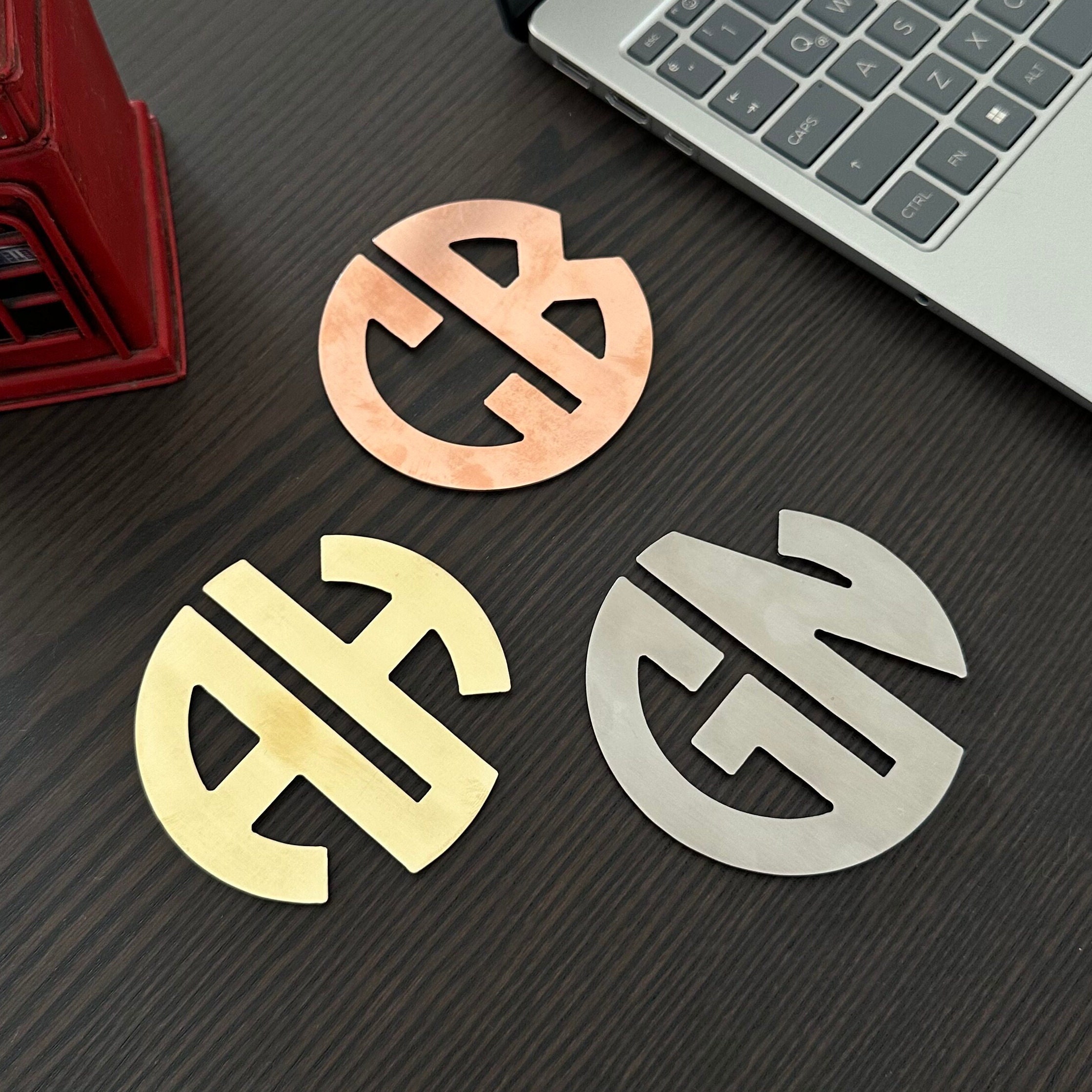 Personalized Metal Coasters - Monogram Design in Stainless Steel, Brass ...