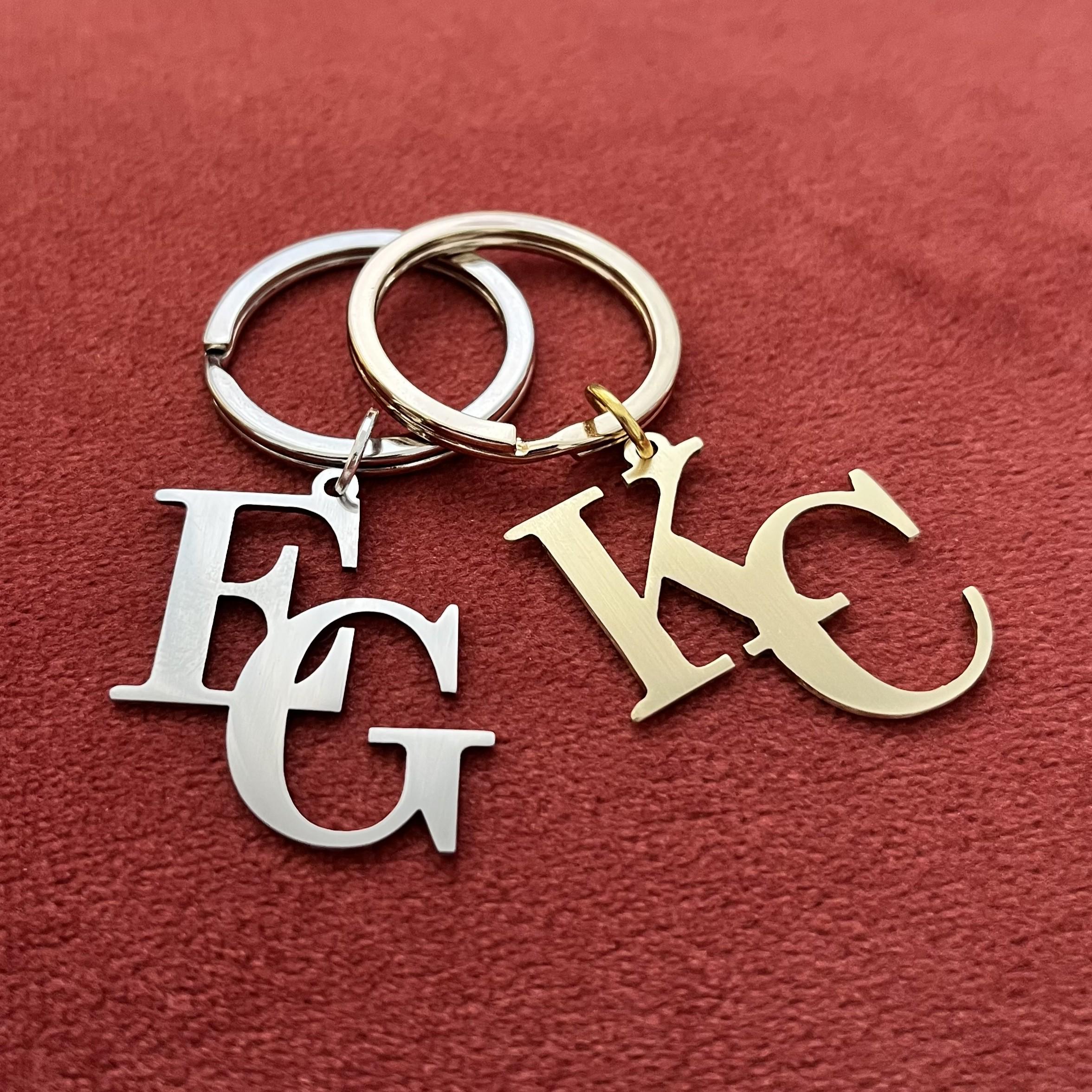 Key Rings With Initials Personalized Initials Keychain: Custom Monogram Stainless Steel or ...